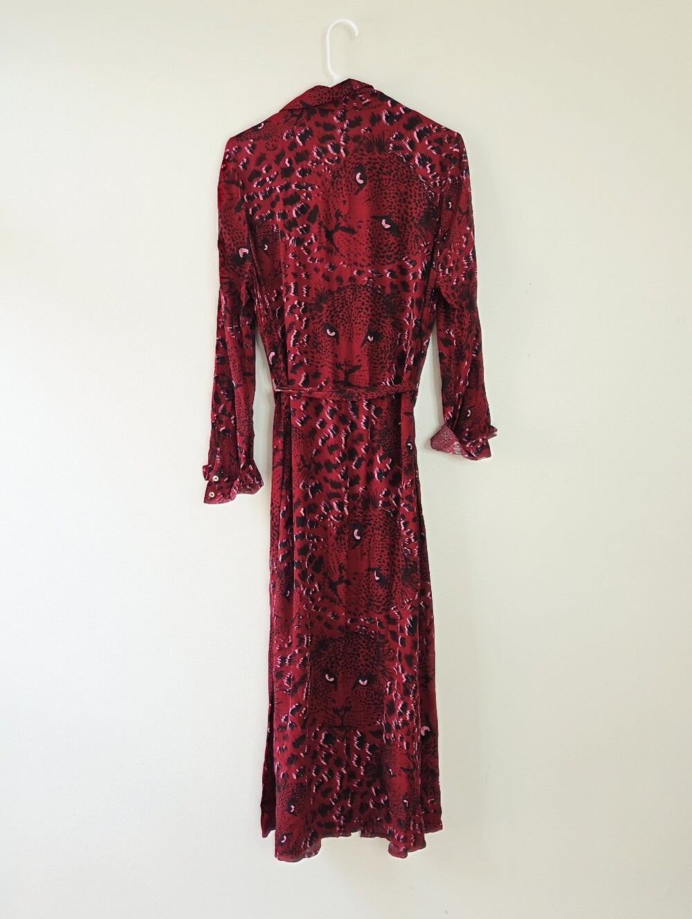 Karen Millen Leopard head woven midi shirt dress Red Burgundy Size 6 - Picture 6 of 8